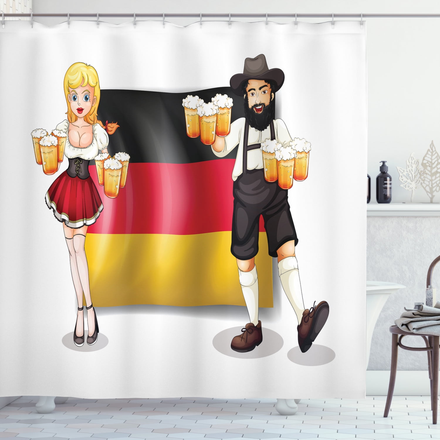 German Shower Curtain, German Flag with Man and Woman in Traditional