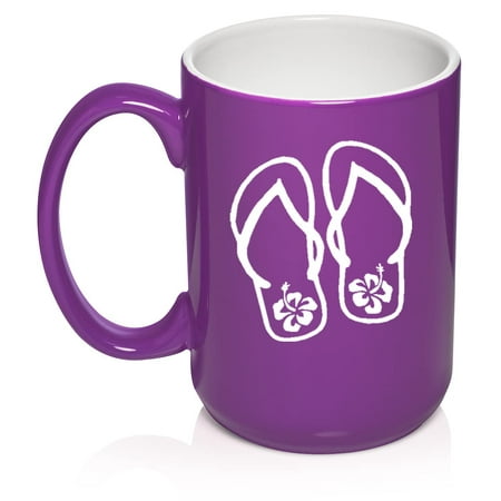 

Flip Flops With Hibiscus Ceramic Coffee Mug Tea Cup Gift for Her Him Men Women Mom Dad Daughter Son Wife Husband Friend Birthday Sandals Hawaiian Flower Housewarming (15oz Purple)