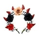thumbnail image 1 of KAKOWELY Diadema de cuerno de diablo: Diadema de cuerno de Halloween con calavera y flores - Diadema para disfraz de fiesta de Halloween - Accesorio de disfraz de demonio para mujeres y niñas, 1 of 4