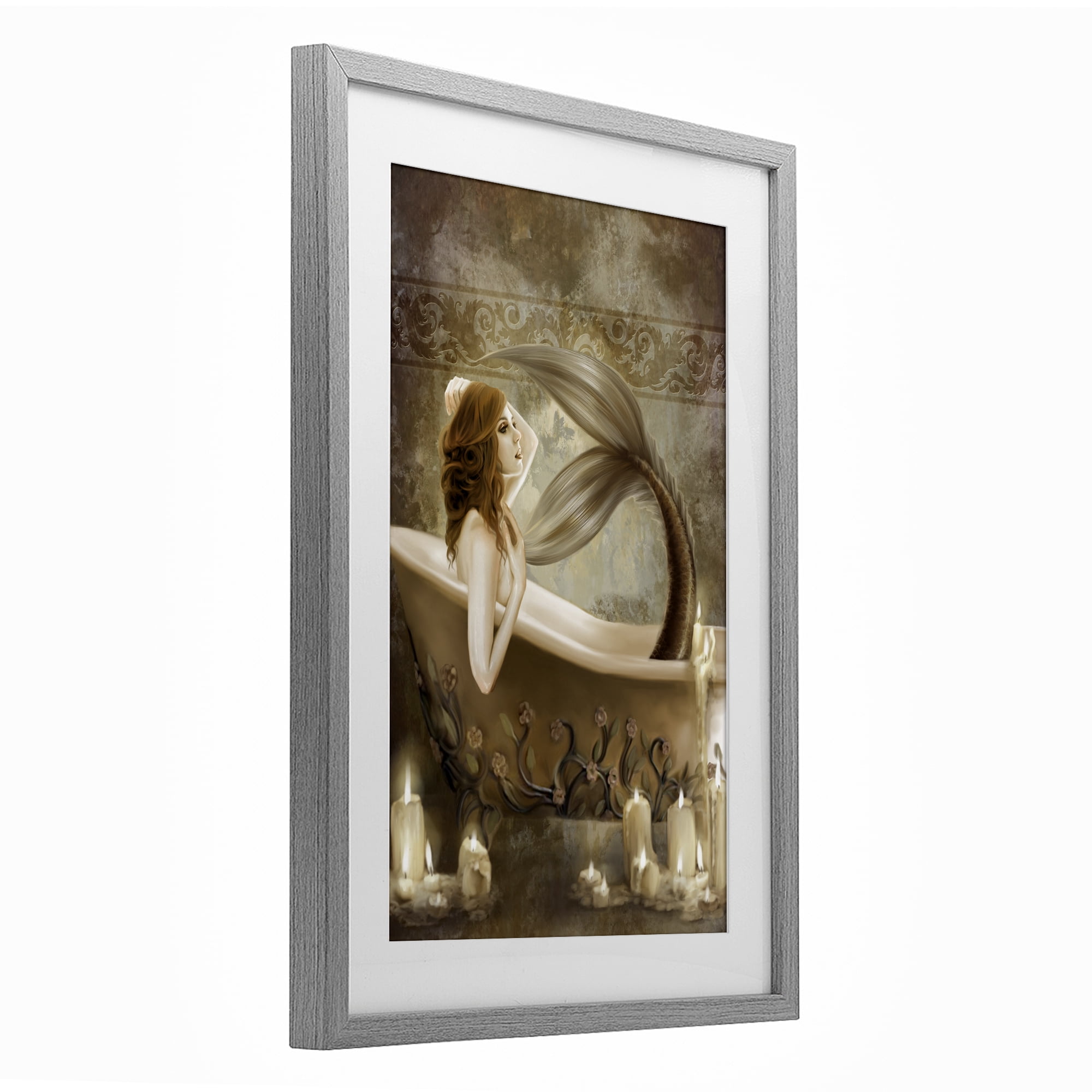 Stupell Industries Sepia Bath Time Mermaid Gray Framed Print Under Glass, design by Selina Fenech
