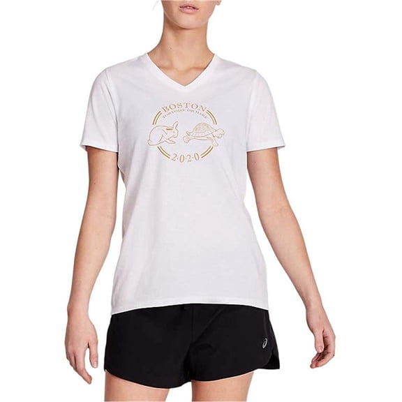 ASICS Womens Boston T&H Graphic T-Shirt, White, Medium