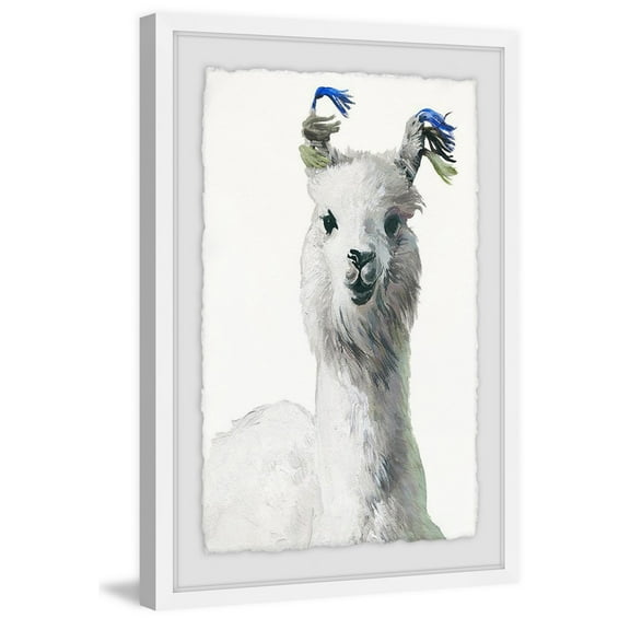 White Llama Framed Painting Print