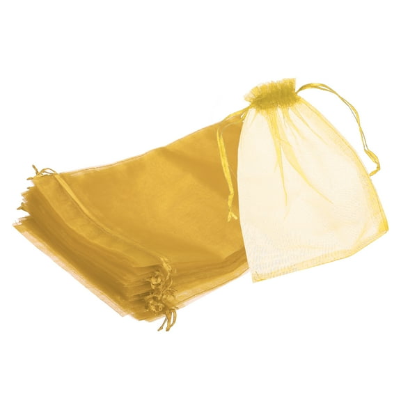 25pcs Organza Bags 8x12  Drawstring Favor Pouches Sheer Mesh Bag Gold
