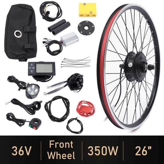 YIYIBYUS Electric Bike Conversion Kit Front Wheel Motor 350W E Bike Kit 36V Hub Motor 26" Bicycle BLDC Controller with LCD Display Controller PAS Brake Lever for 26X1.95 Tire