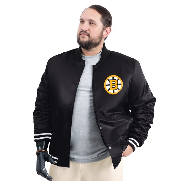 Men's G-III Sports by Carl Banks Black Boston Bruins Adaptive Bold Logo Satin Full-Snap Varsity Jacket