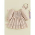 thumbnail image 2 of Faithtur Tenue d'Automne pour Filles, Robe à Manches Longues Col Carré à Carreaux avec Bandeau Ensemble 2 Pcs, 2 of 9