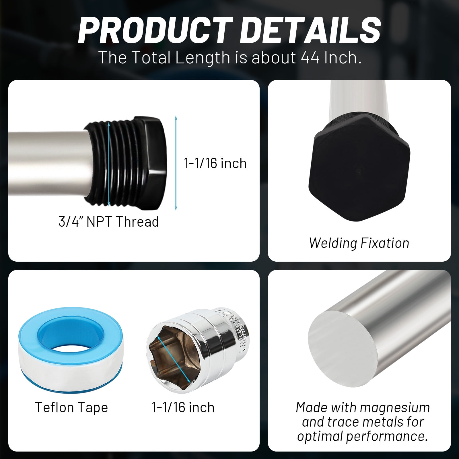 Chudeng Water Heater with Magnesium Anode Rod, Hex Socket Tool and Teflon Tape
