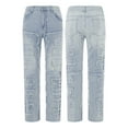 thumbnail image 4 of Men's Ripped Stacked Jeans Slim Fit Patch Distressed Destroyed Straight Leg Denim Pants Streetwear, 4 of 7
