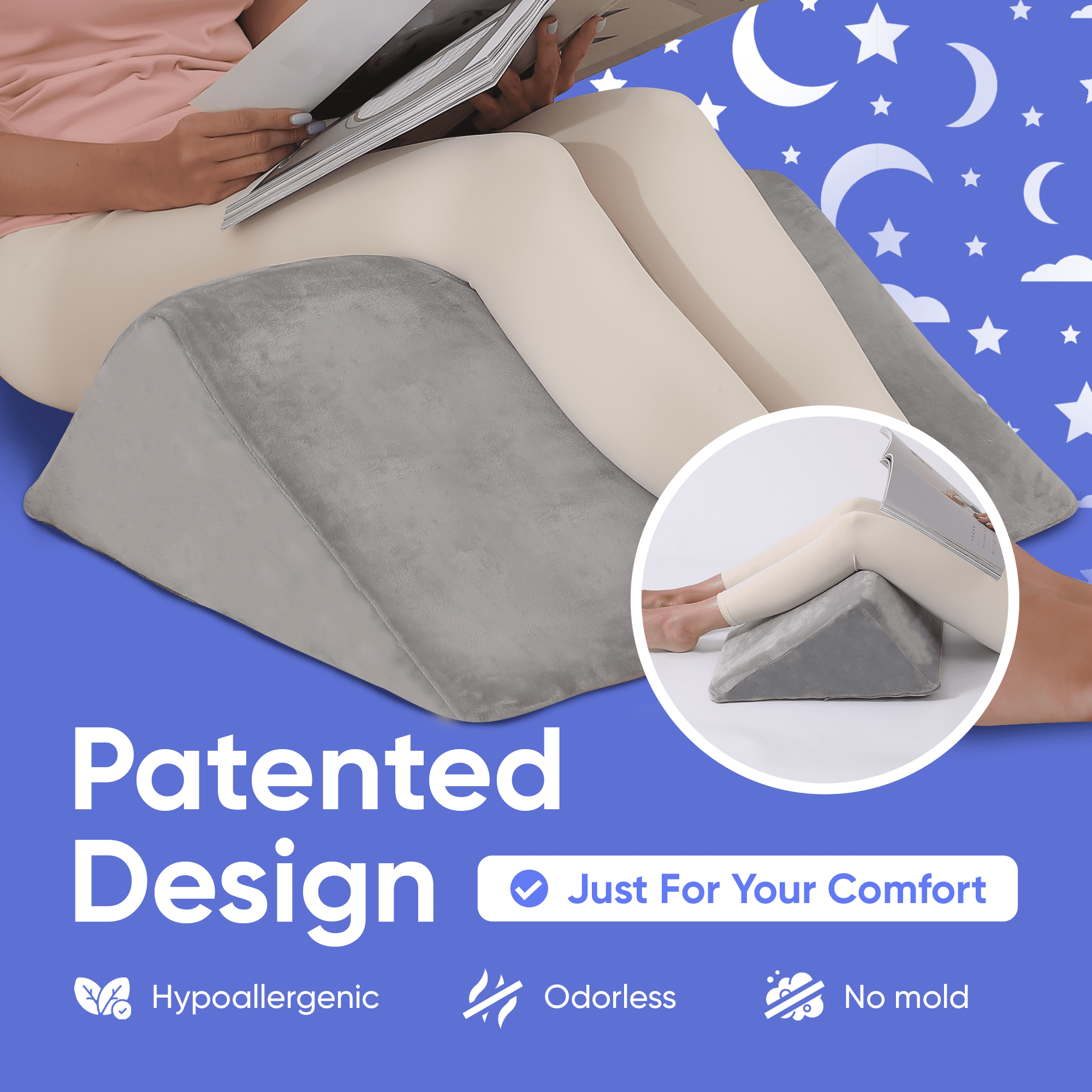 AllSett Health Bed Wedge Pillow – 2 Separate Memory Foam Incline Cushions