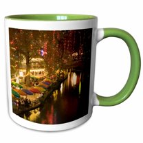 3drose, Usa, Texas, San Antonio Riverwalk Area / Evening - Us44 Wbi0260 - Walter Bibikow, 15oz Two-tone Green Mug