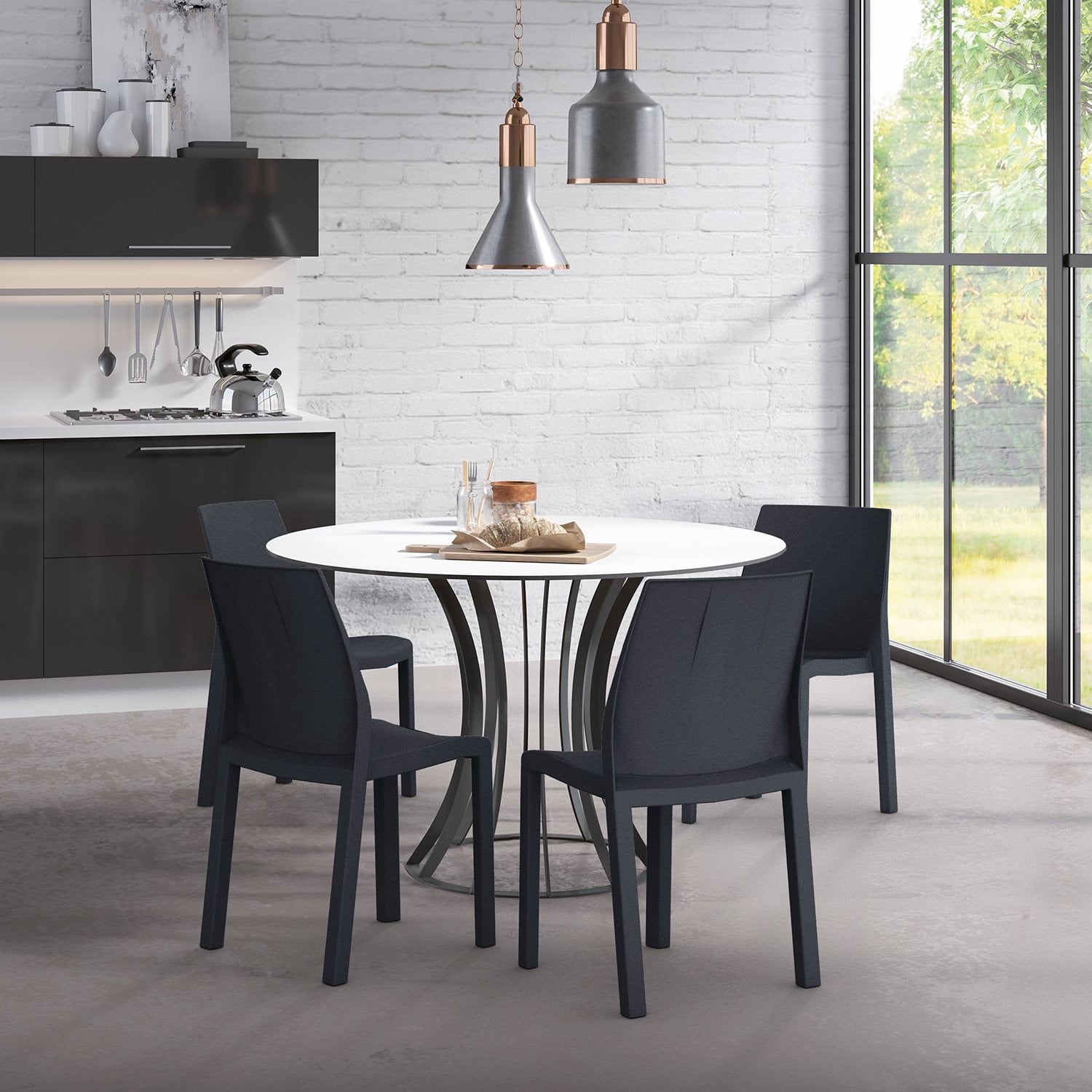 WRGHOME Palma Modern Outdoor/Indoor Plastic Resin Stacking Patio Dining Chairs  (Set of 2) - BLACK