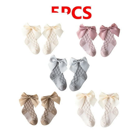 

Bmnmsl Kids Socks Solid Color Bowknot Stocking Medium Tube Socks
