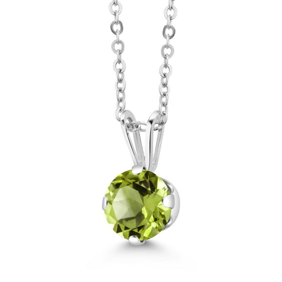 Gem Stone King 925 Sterling Silver Green Peridot Pendant Necklace for Women (1.00 Cttw, Gemstone August Birthstone, Round 6MM, with 18 inch Chain)