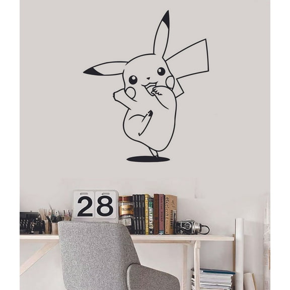 Happy Pika Pikachu Poke Monster Children Cartoon Wall Sticker Art Decal for Girls Boys Room Bedroom Nursery Kindergarten House Fun Home Decor Stickers Wall Art Vinyl Decoration Size (30x27 inch)