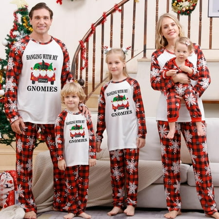 

Penkiiy Family Christmas Pjs Matching Sets Reindeer and Snowflake Patterned Sleepwear Xmas PJS Set for Couples and Kids Red S