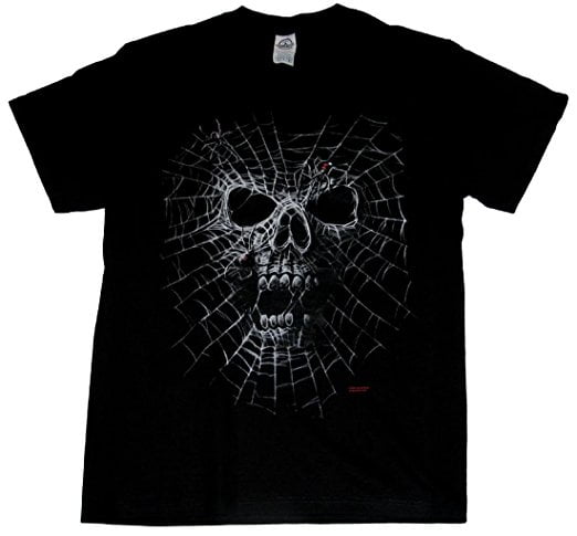 Skull Black Widow Spider Web Adult Tee Shirt - Bild 7 von 38