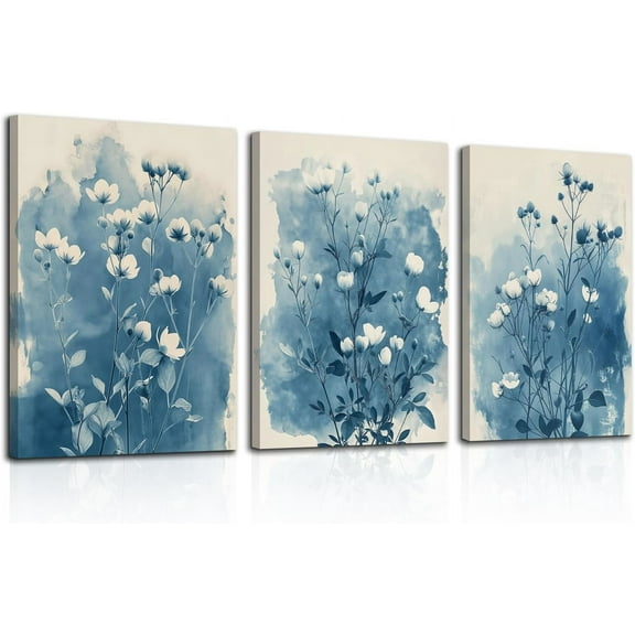CGXY Watercolor Flowers Wall Art Colorful Flower Canvas Painting Botanical Floral Wall Decor Modern Botanical Wildflower Poster Prints for Living Room Bedroom Framed 12"x16"x3Pcs