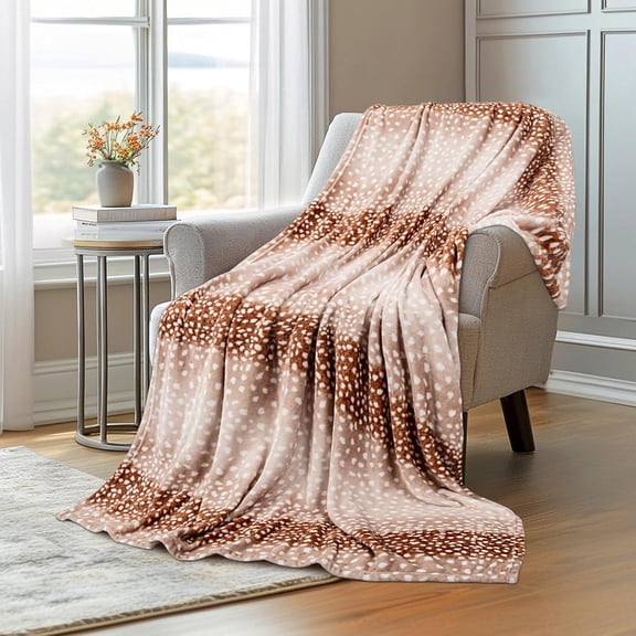 Flannel Fleece Animal Print Blanket for Couch, Cabin Decor Deer Blanket, Hide Cabin Blanket, Super Soft Fluffy Thick Warm Throws Home Decor for Bed Sofa(Deer, 50x60 Inches)