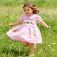 thumbnail image 3 of Tisuna Girls Easter Summer Dress Toddler Plaid Bunny Print Short Sleeve Crew Neck Dresses Elegant Breathable Girls Festival Party Dress Pink Size 12-18 Months, 3 of 8