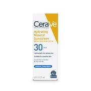 CeraVe Hydrating Mineral Sunscreen SPF 30 Face Lotion for Sensitive Skin, Kids & Adults 2.5 oz