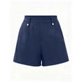 thumbnail image 7 of PWPSG Womens High Waist Pleated Dress Shorts, Side Button Detail with Straight Leg, Tailored Cut for Office Casual Outfits Blue M, 7 of 7