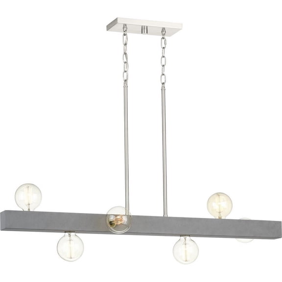 Progress Lighting, Mill Beam, 6-Light, Linear Island Chandelier, Brushed Nickel, Faux Concrete Shade