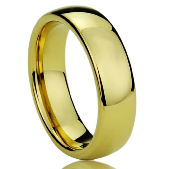 Free Engraving Men Women Personalized Inside Engraving Tungsten Carbide Wedding Band Ring 7mm High Polished Domed Yellow Tone Ring