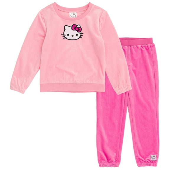Hello Kitty Ribbed Velour Sweatshirt and Jogger Pants Outfit Set Toddler to Little Kid