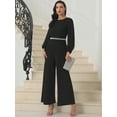 thumbnail image 3 of DARING DIVA Women's Cocktail Long Sleeve Beaded Wide Leg Jumpsuits 2XL Black, 3 of 6