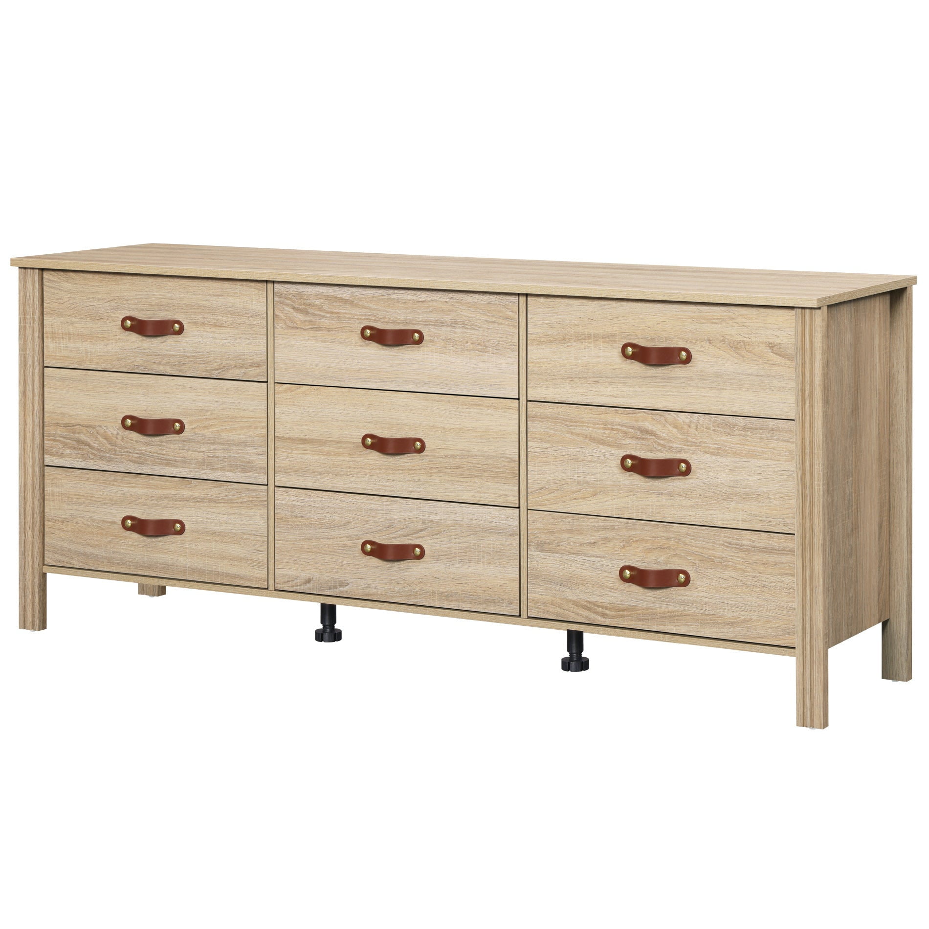 Wampat 9 Drawers Dresser for Nursery, Farmhouse Dresser with Wide Chest of Drawers for Living Room, Light Oak, 62 inch
