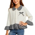 thumbnail image 7 of Tween Girls Knit Sweater Tops Long Sleeve Plaid Ruffle Hem Blouses Button Down Dressy Shirts with Bow Collar Fall Winter Casual Cute School Sweaters Outfits, Size 7-8, 7 of 7