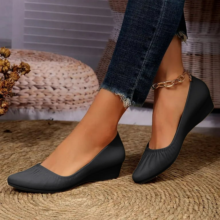 Women's Dress Shoes Wedge Mid Heels for Ladies Fashion Formal Leather  Pointy Toe Slip on Pumps Work Loafers - Walmart.com