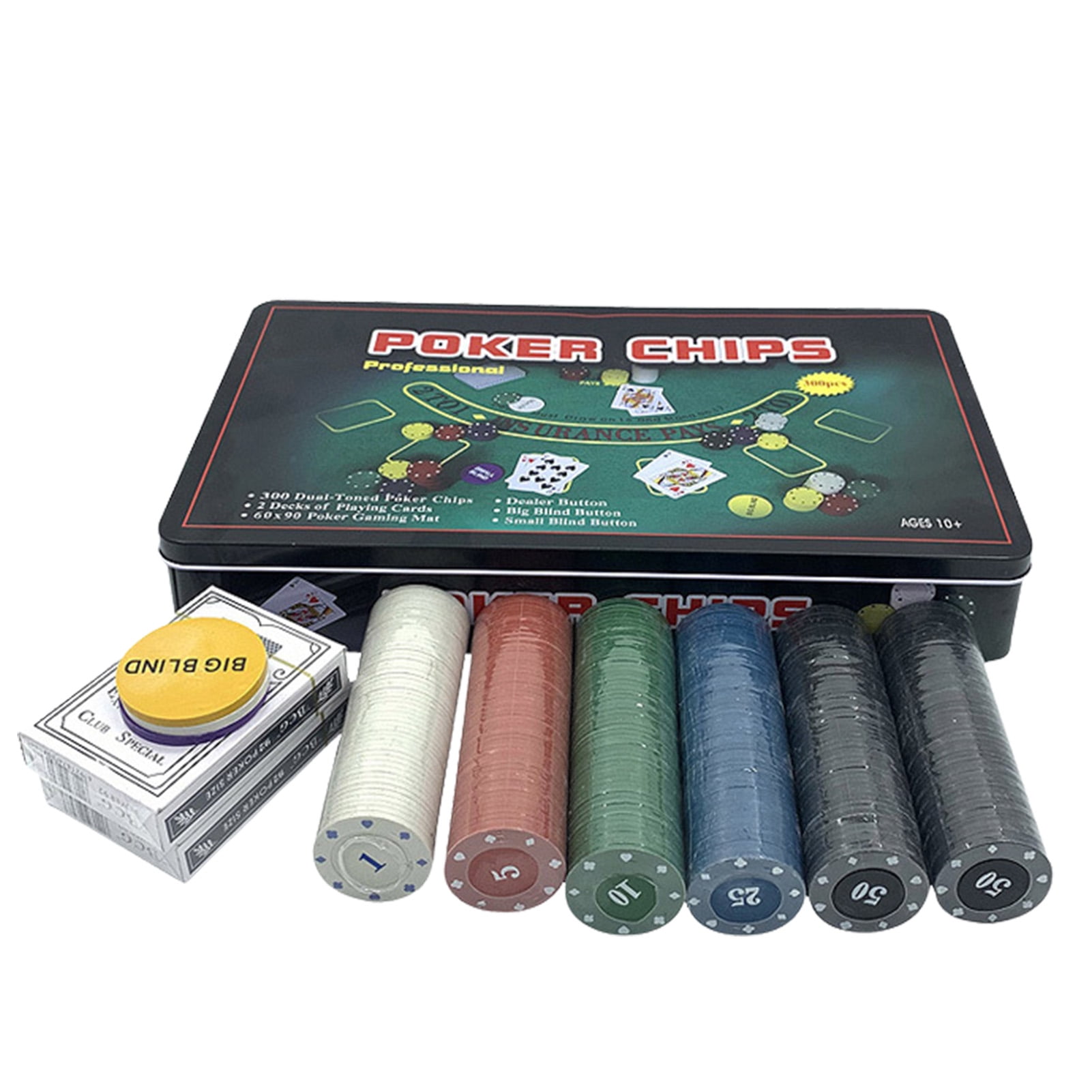 Poker Chips Set for Texas Hold'em Blackjack Casino Gambling with 300 Poker Chips Set Texas Holdem Poker Game Set Includes Hold'em Mat, Card Decks, Chips, Chip Holder, and Tin Storage Box - Poker Chips Set for Texas Hold'em Blackjack Casino Gambling with 300 Poker Chips Set Texas Holdem Poker Game Set Includes Hold'em Mat, Card Decks, Chips, Chip Holder, and Tin Storage Box -