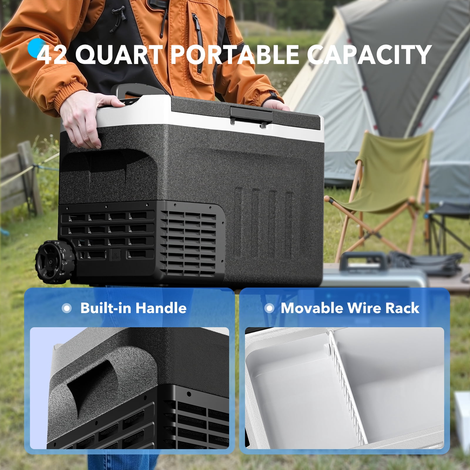 Dimedeal 12 Volt Car Refrigerator 42QT Portable Cooler -4℉-68℉, Compressor Fridge 12V/24V DC & 110-240V AC, Electric Cooler for Truck, RV, Camper, SUV, Travel, Camping & Road Trips