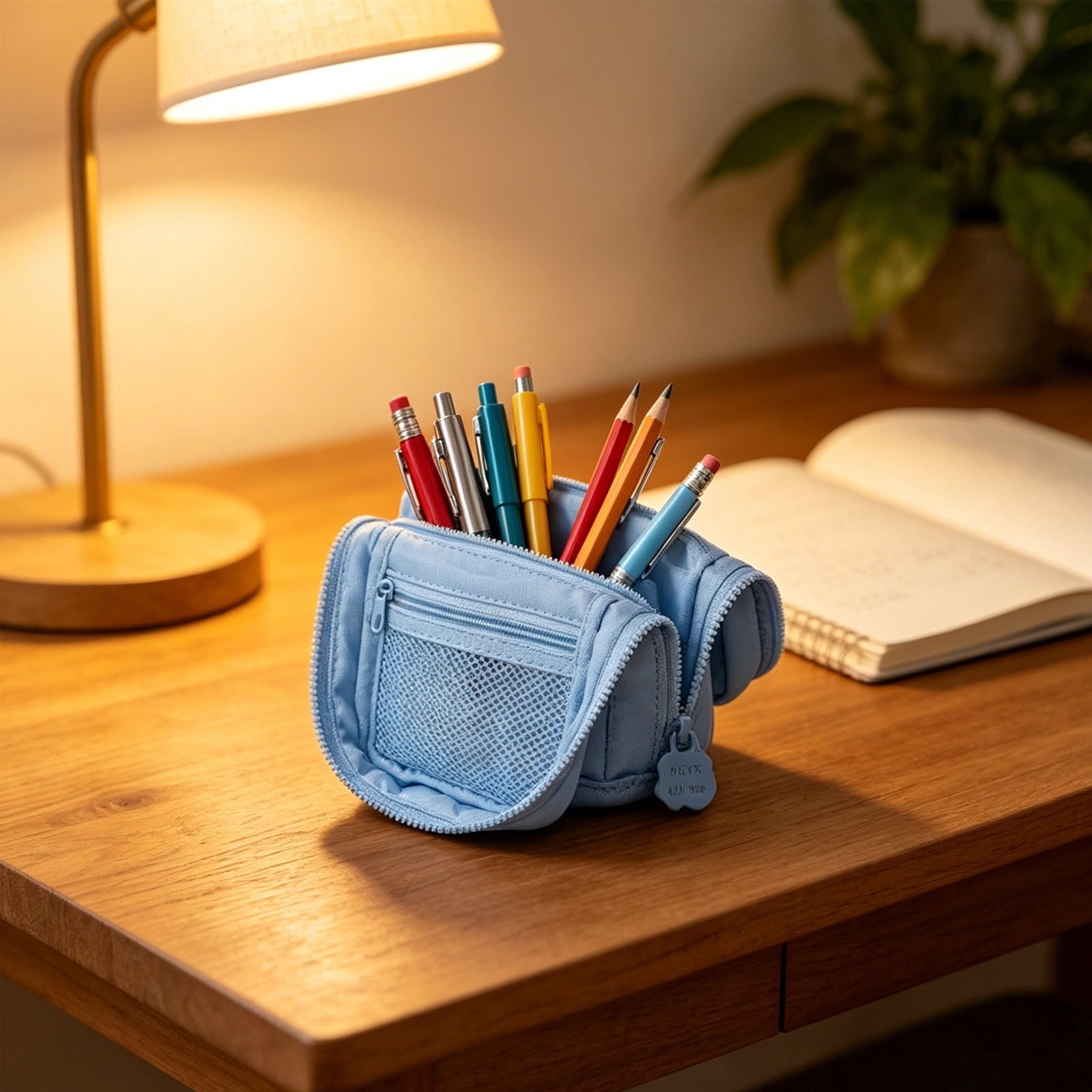 Roiihwy Standing Pencil Case Pouch with Multi Compartments, Large Capacity Pencil Bags with Zipper for Supplies and Office Organization(Light Blue)