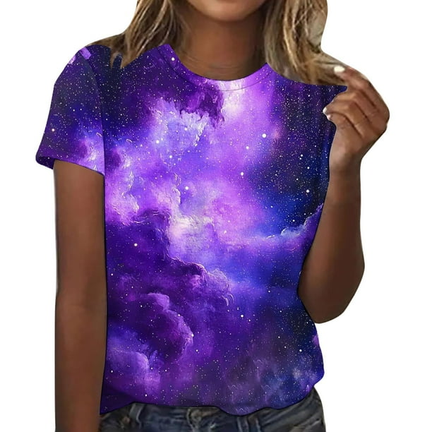 Blusas para las Mujeres Casual de Manga Corta Cuello Redondo Estampado de Poliéster Blusa, Top de Moda para la Primavera Verano Diario Y Fiesta
