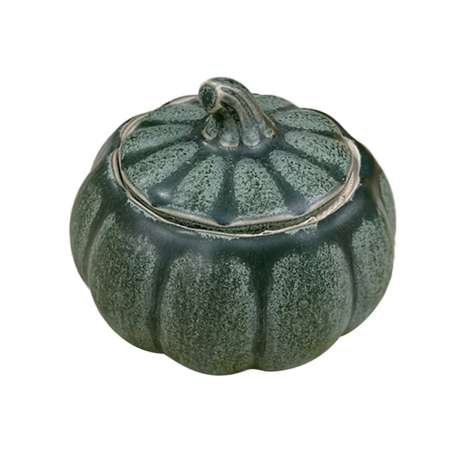 Color Mini Pumpkin Shape Tea Can Ceramic Storage Container Sealed Container Coffee Sugar Jar Gift for Restaurant Home -Size S (Green)