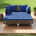 thumbnail image 2 of Topbuy Outdoor Rattan Double Daybed Wicker Chaise Lounge for 2 w/ Seat & Back Cushions Navy, 2 of 10