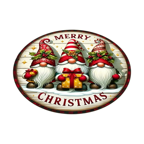 Luoshdecor Merry Christmas Gnome Rug,23.6 in Round Soft Decorative Mat for Home Kitchen Winter Holiday Pary Decor