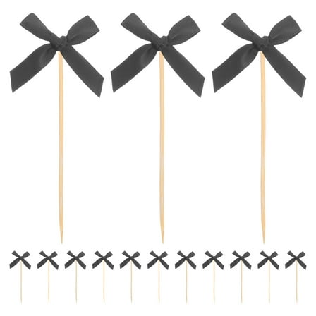 FRCOLOR Elegant Fabric Bowknot Picks for Decor 20pcs Black Bamboo Cake Supplies Fruit Dessert Sticks