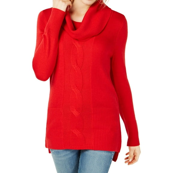 I.N.C Womens Cable Tunic Sweater, Red, XX-Large