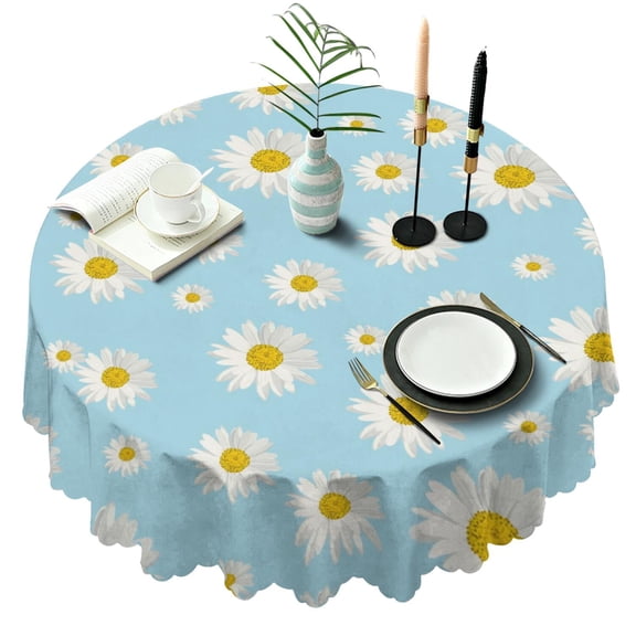 Round Tablecloth 60 Inch Daisy Table Cover Wrinkle Free Fade Resistant for Kitchen Dining