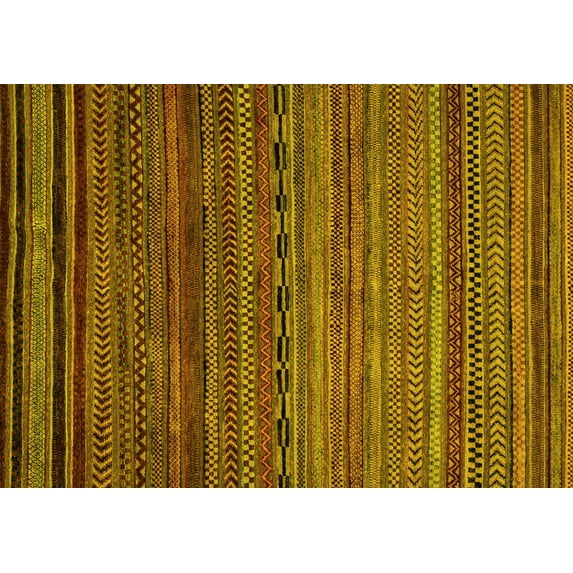 Ahgly Company Machine Washable Indoor Rectangle Oriental Yellow Modern Area Rugs, 7' x 10'