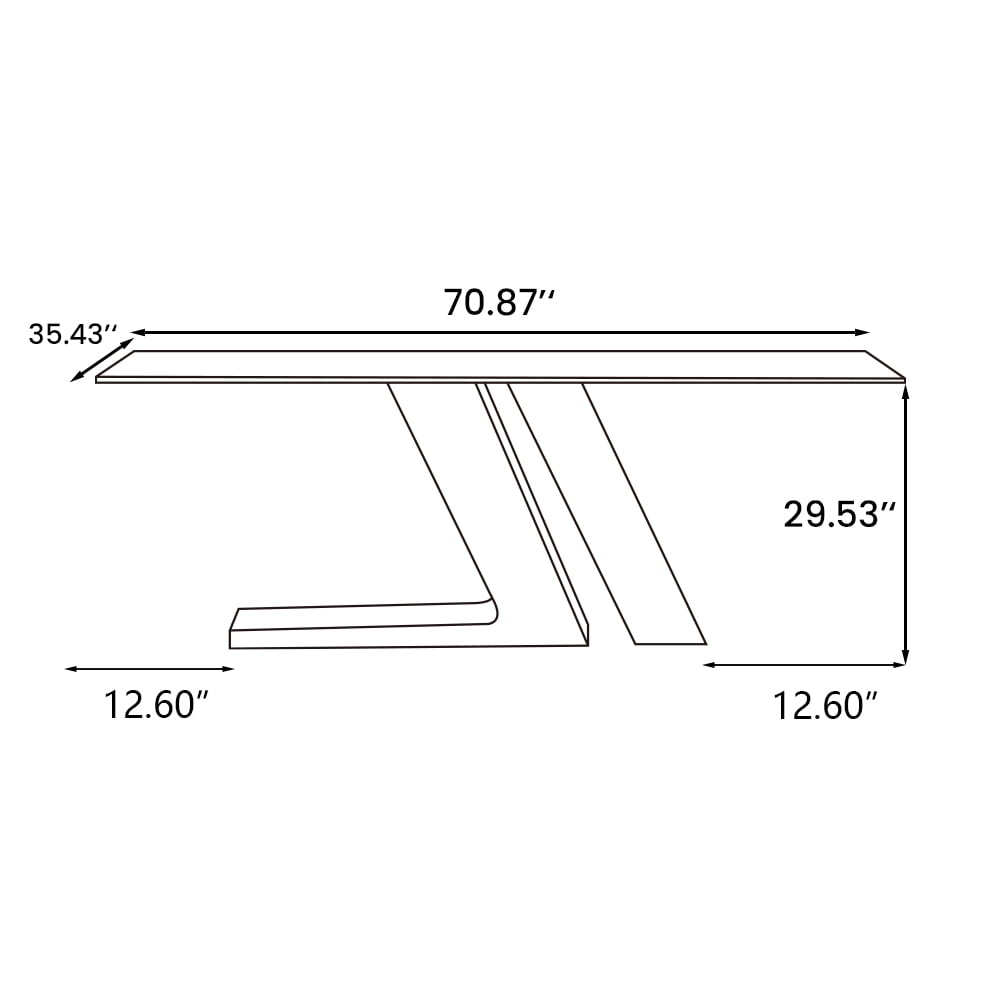 POVISON 71" Modern Luxury White Rectangular Dining Table with Glossy Sintered Stone Tabletop, White and Gold Z-shaped Stainless Steel Base