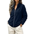 thumbnail image 5 of Keeplus Full Zip Jacket for Women Solid Stand Collar Long Sleeve Side Zip Pockets Classic Fall Winter Outerwear, 5 of 8