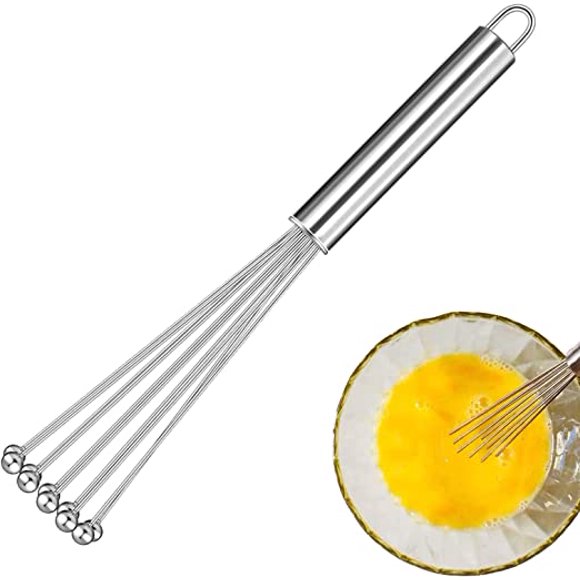 Jinsinto Fouet à Billes en Acier Inoxydable, Mini Fouet en Acier Inoxydable, Fouet de Cuisine Professionnel, Fouets à Oeufs en Fil Métallique, Fouet à Billes en Acier Inoxydable, Fouet de Cuisine Manuel, pour la Cuisson, le Mélange, Fouet