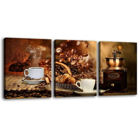 Kitchen Canvas Wall Art for Dining Room - Canvas Prints for Coffee Themed Kitchen Coffee Bean Coffee Cup Coffee Machine Canvas Prints Coffee Wall Decor for Kitchen Dining Room Wall Decorations