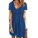 thumbnail image 4 of Vestido de mujer de color azul con escote en V, manga corta, cintura alta y botones delanteros, talla XL, primavera/verano, 4 of 6