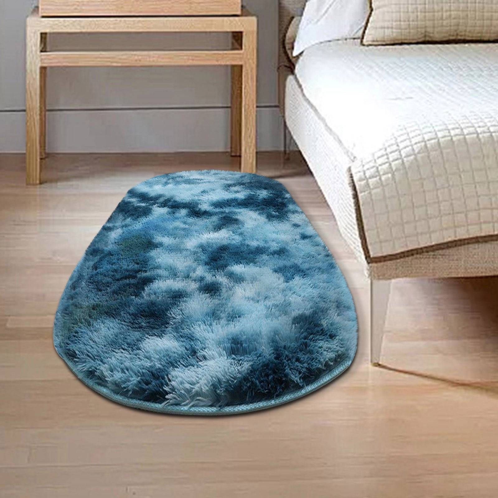 Hmgxay Tie-Dye Washable Silk Rug, 24"x63" Non-Slip Oval Bedroom Carpet, Fade-Resistant Floor Mat for Girls' Room, Living Room & Office Decor(Navy)