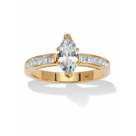 PalmBeach Jewelry 1.4 TCW Marquise With Baguettes Cubic Zirconia 14k Yellow Gold-Plated Sterling Silver Engagement Ring